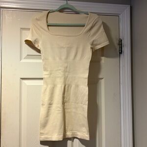 NWOT Classic Square Neck Ribbed Bodycon Mini Dress in Cream XL